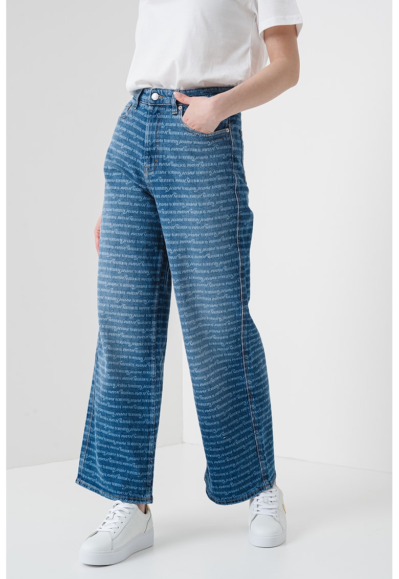 Blugi crop cu imprimeu logo