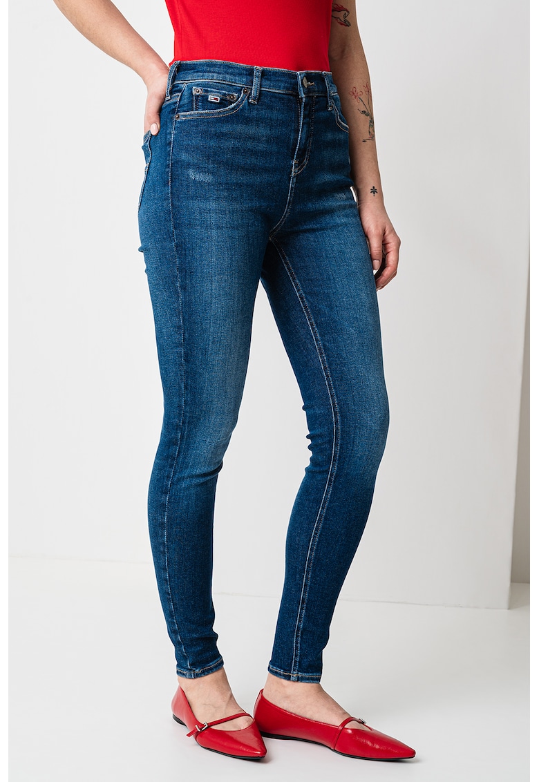 Blugi skinny cu aspect decolorat