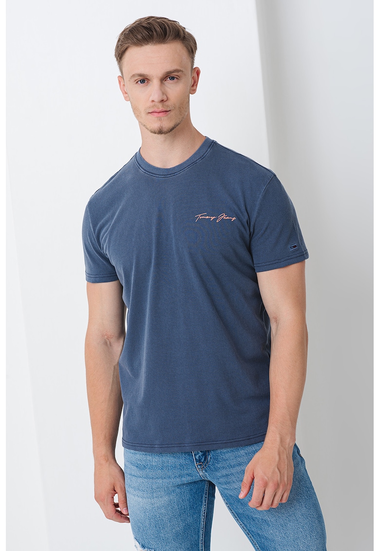 Tricou cu imprimeu pe spate - Albastru prafuit/Galben pal/Portocaliu pal