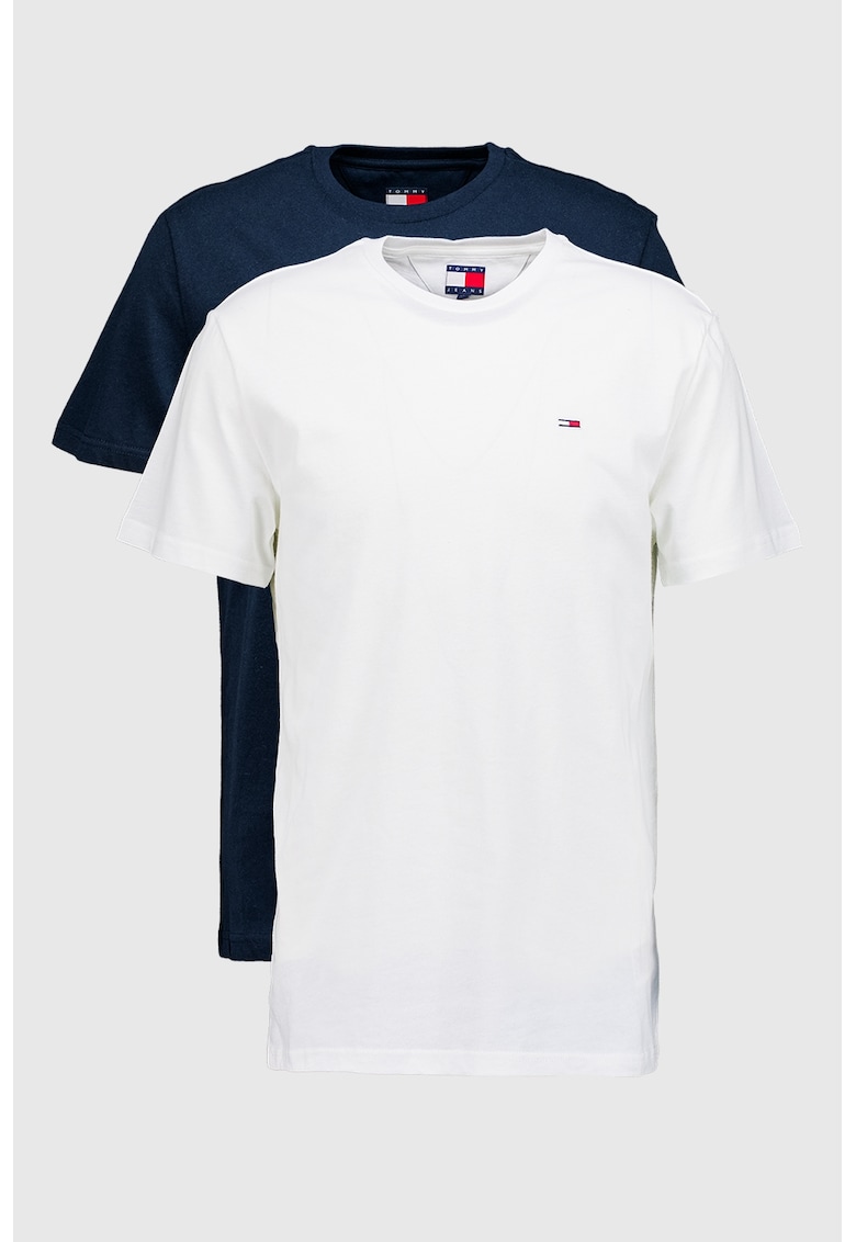 Tommy Jeans Set de tricouri de bumbac cu decolteu la baza gatului - 2 piese - Alb/Albastru ultramarin