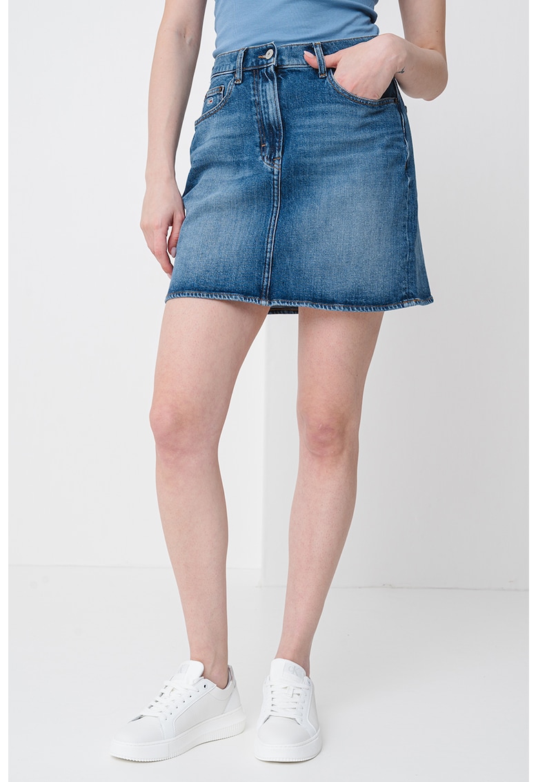 Fusta din denim cu croiala in A