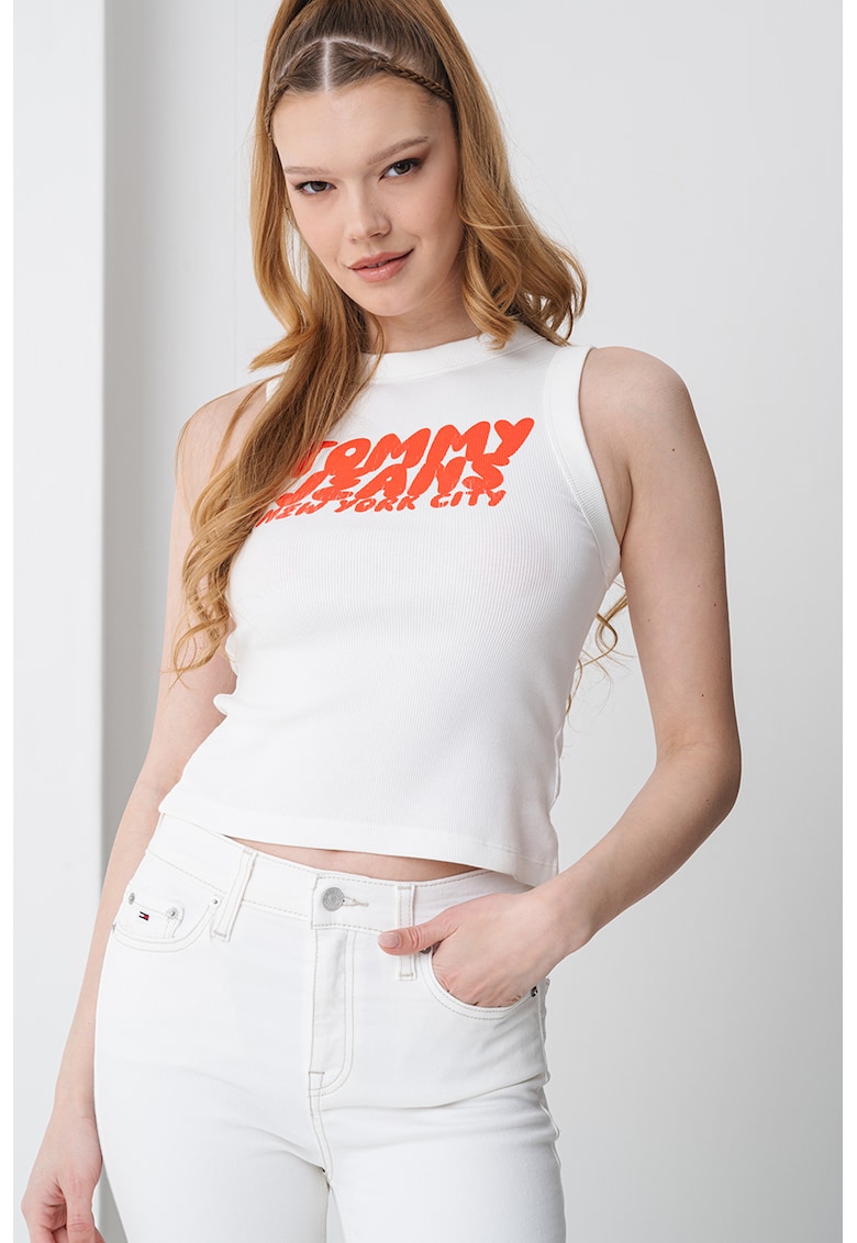 Top slim fit striat Bubble - Alb fildes/Coral