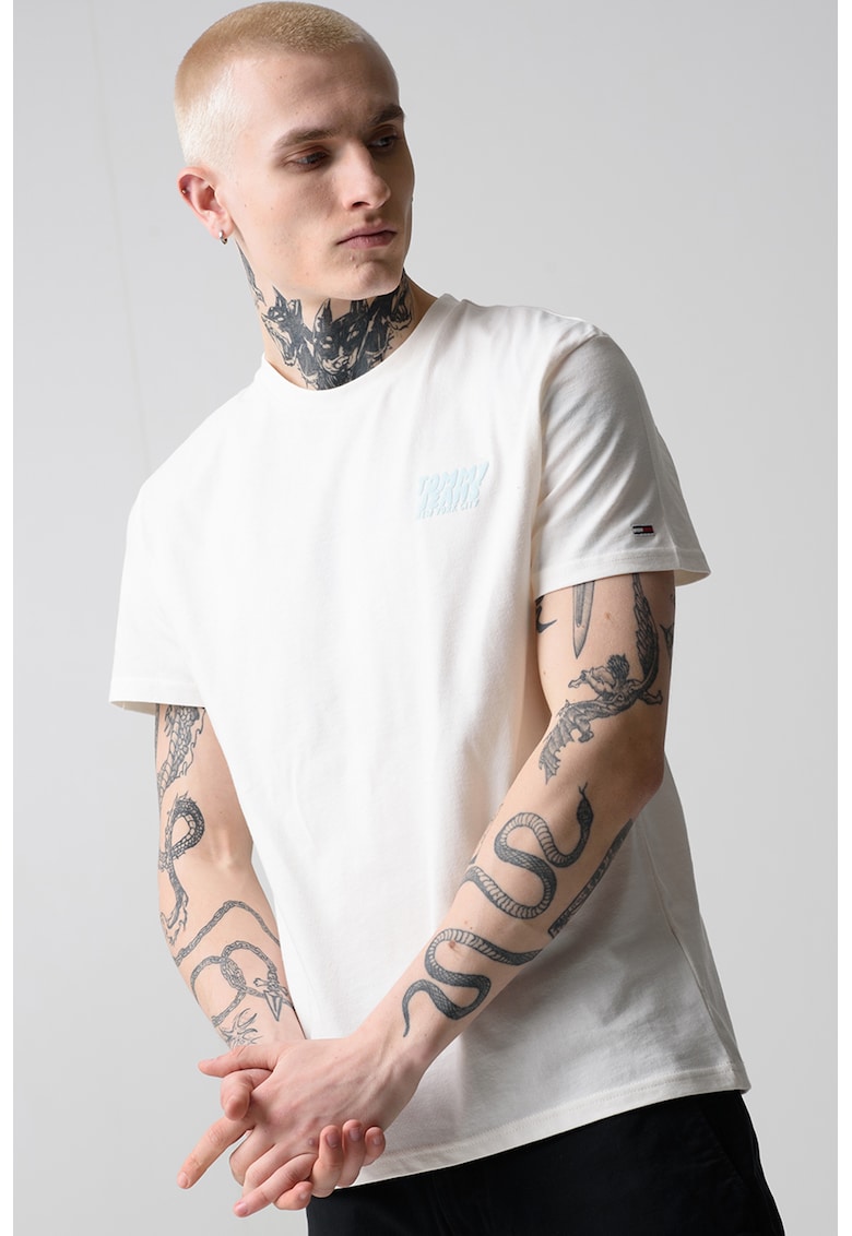 Tricou cu decolteu la baza gatului si imprimeu logo