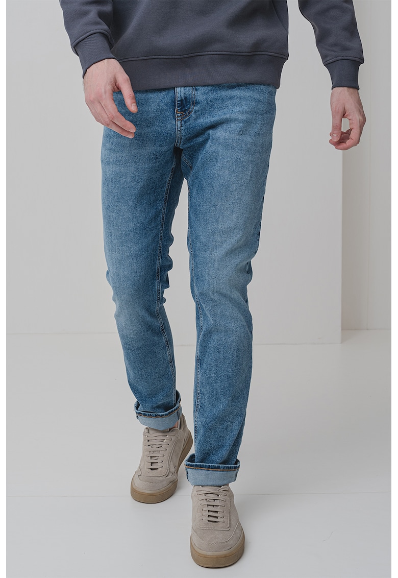 Blugi slim fit cu model cu 5 buzunare - Albastru