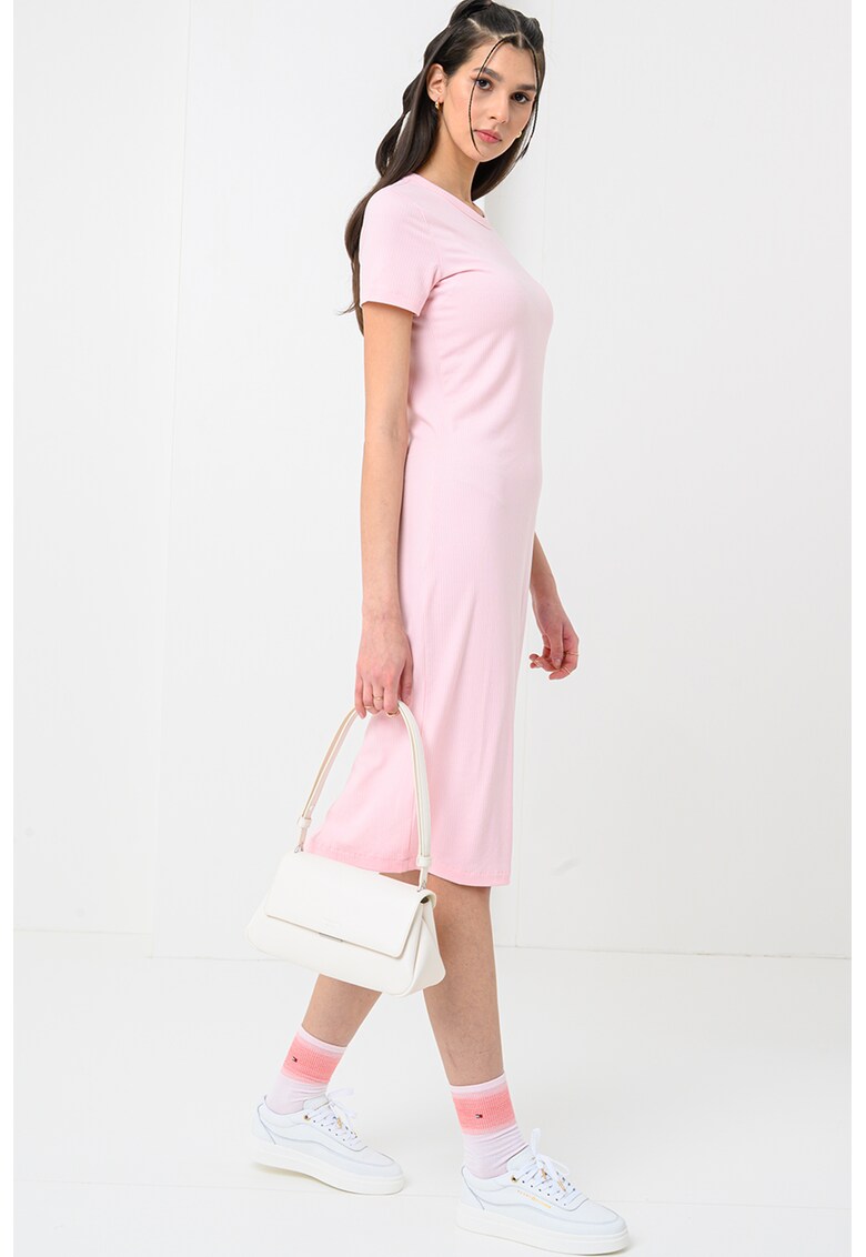 Rochie midi cu maneci scurte - Roz pal