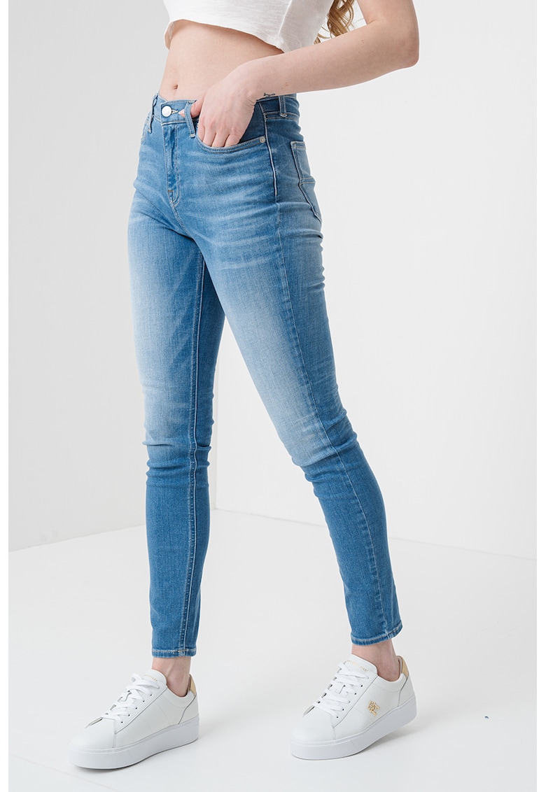 Blugi skinny cu talie medie - Albastru deschis