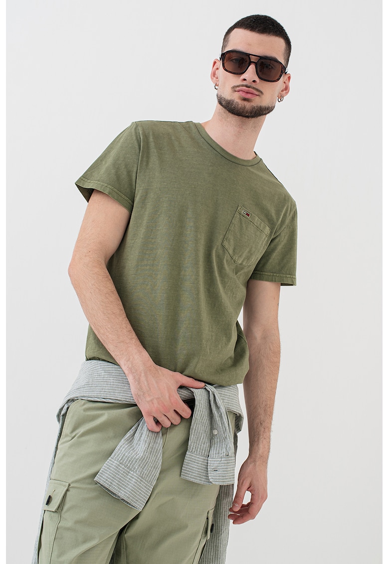 Tricou slim-fit cu decolteu la baza gatului