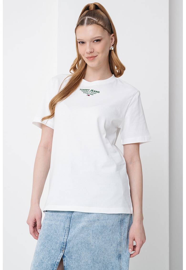 Tricou regular fit cu imprimeu logo - Alb murdar/Verde feriga