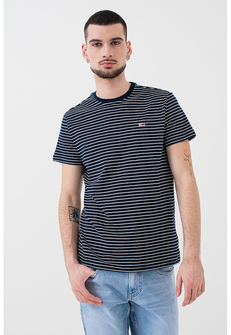 Tricou regular-fit cu model - Alb optic/Bleumarin