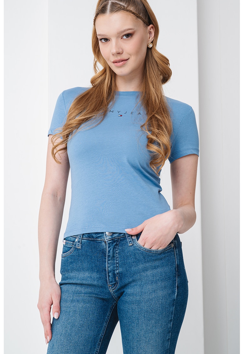 Tricou cu decolteu la baza gatului si imprimeu logo