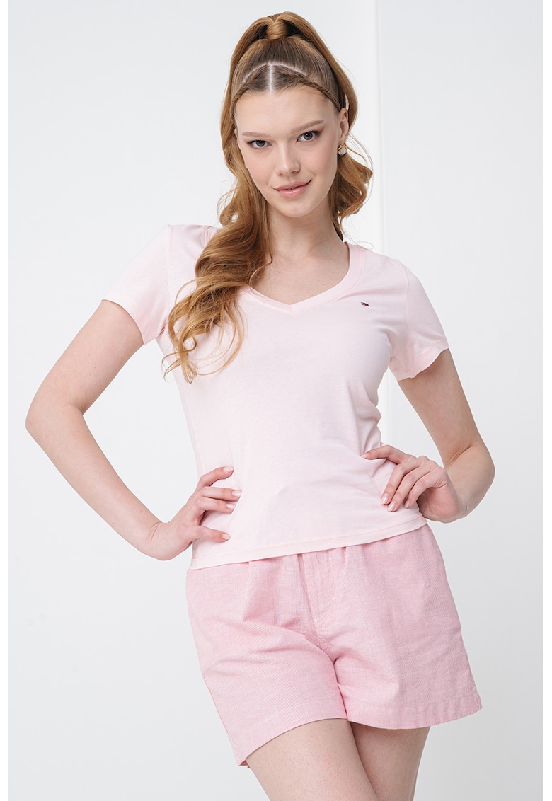 Tricou slim fit cu broderie logo discreta