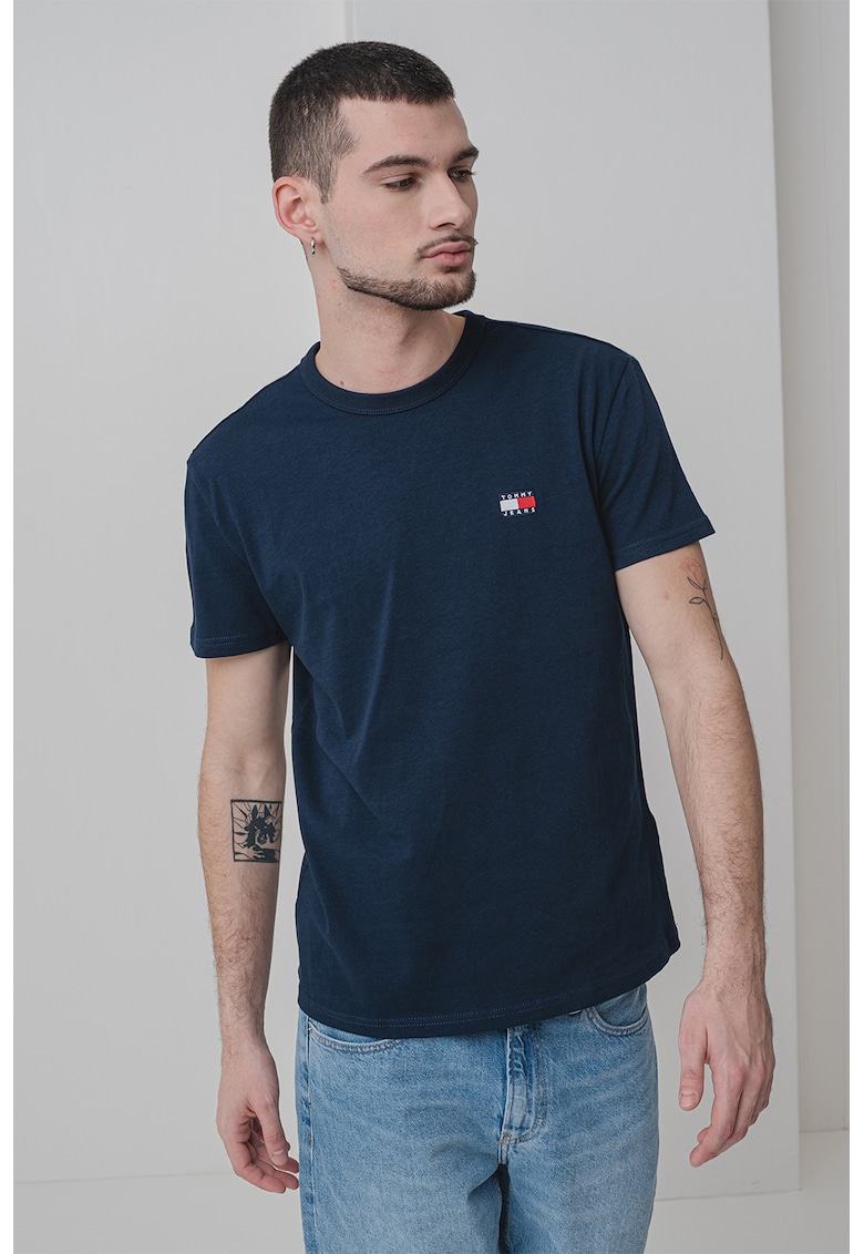 Tricou din bumbac cu decolteu la baza gatului