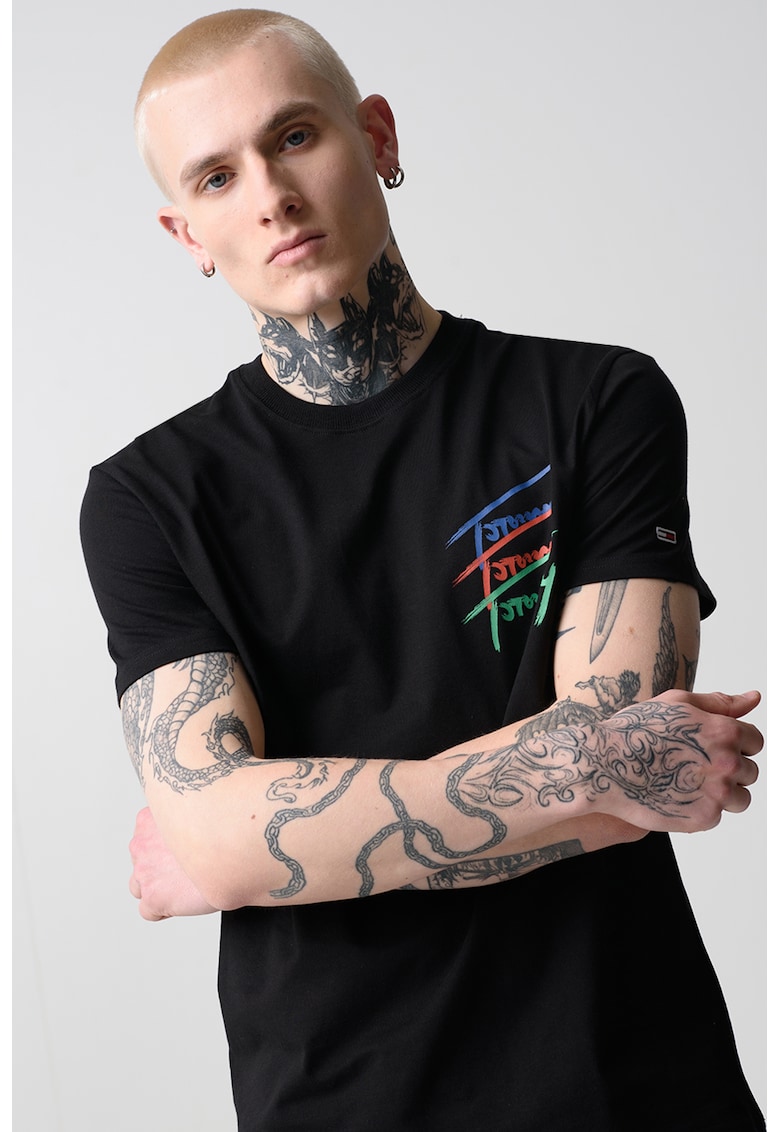 Tricou regular fit de bumbac cu decolteu la baza gatului