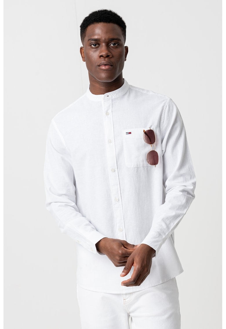 Camasa din amestec de bumbac si in cu guler Mao