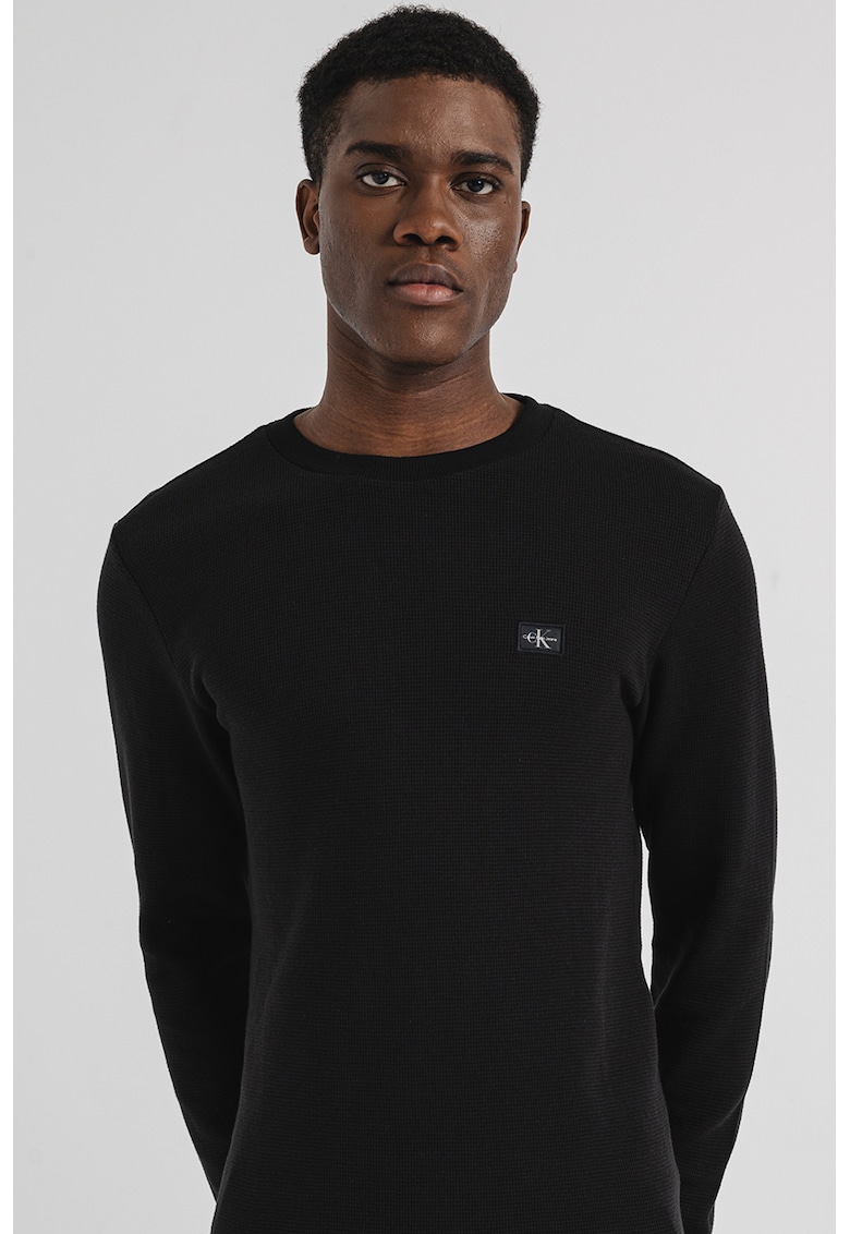 Bluza texturata cu logo - Negru