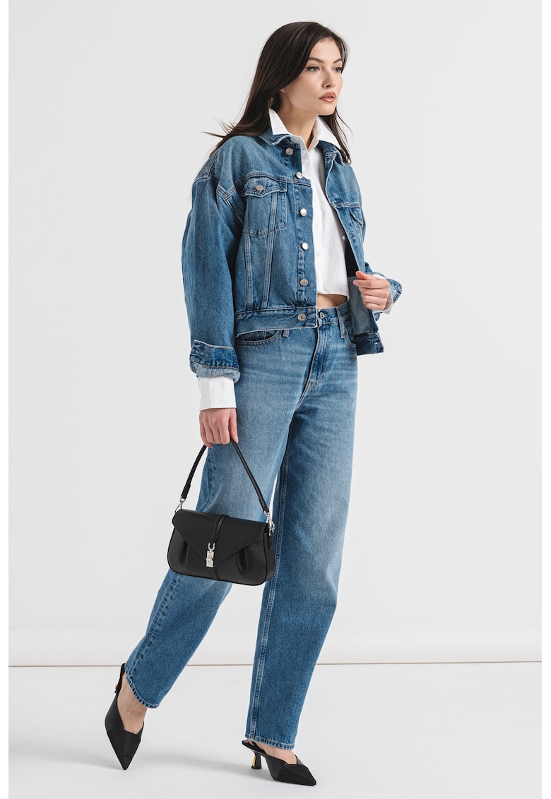 Jacheta din denim cu nasturi - Albastru melange