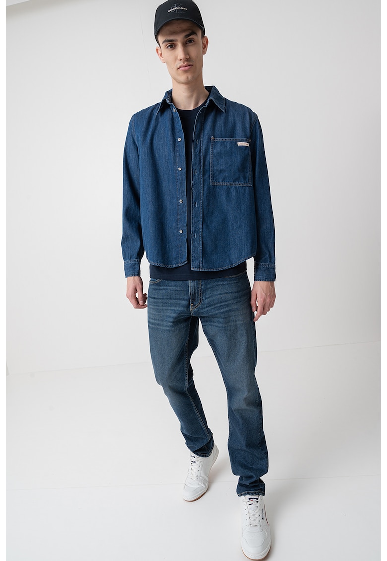 Camasa din denim cu buzunar pe piept