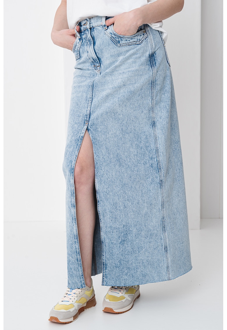 Fusta maxi din denim cu slit frontal