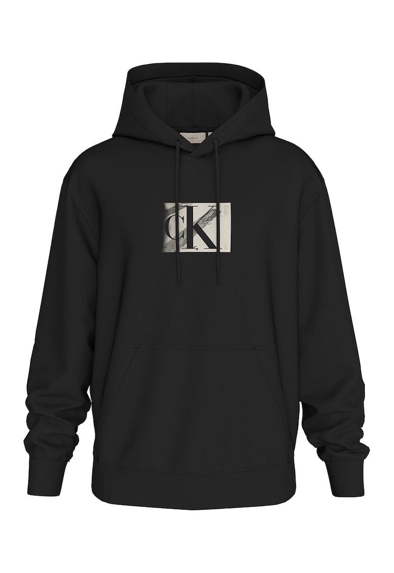 Hanorac din amestec de bumbac organic cu imprimeu logo - Negru