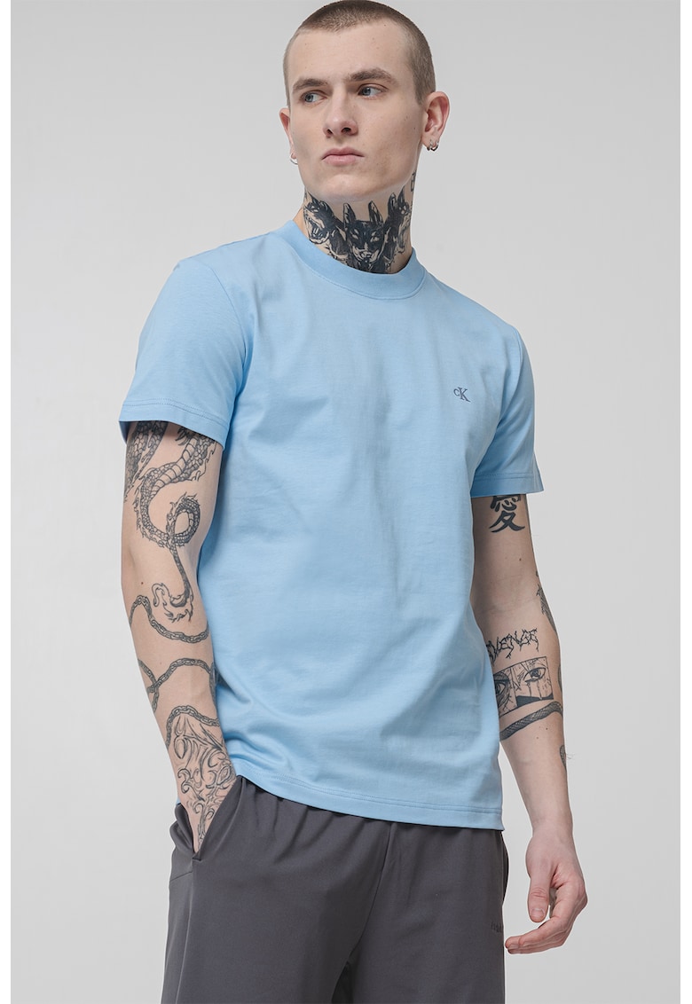 Tricou de bumbac cu decolteu la baza gatului
