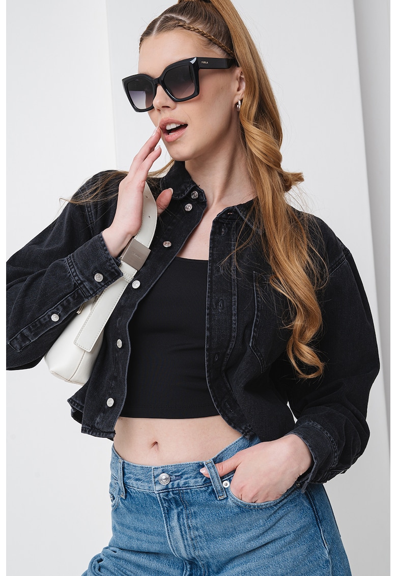 Jacheta crop lejera din denim