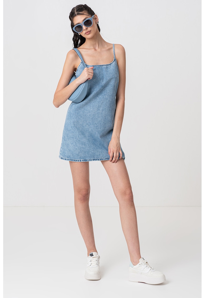 Rochie scurta de denim cu fermoar - Albastru deschis