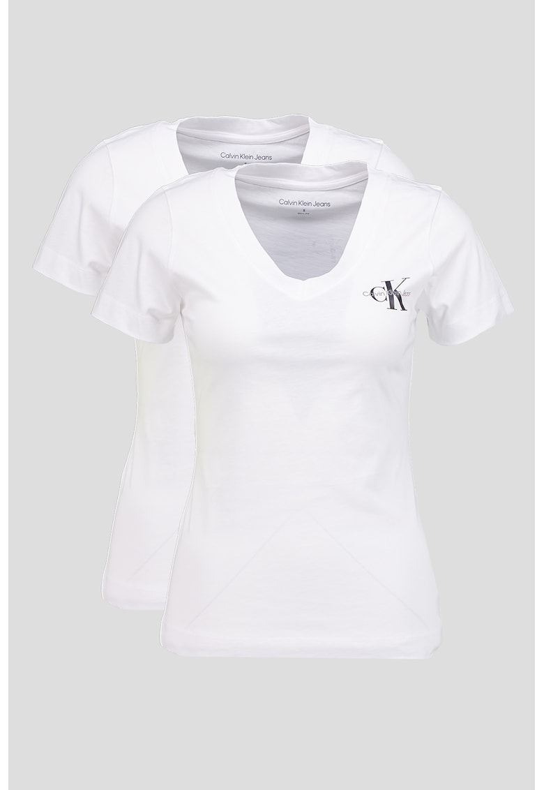 Set de tricouri cu decolteu in V si imprimeu logo discret - 2 piese