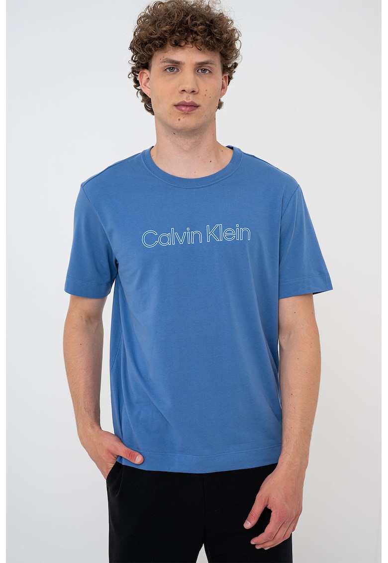 Calvin Klein Tricou cu logo pentru antrenament - Albastru pastel/Alb optic