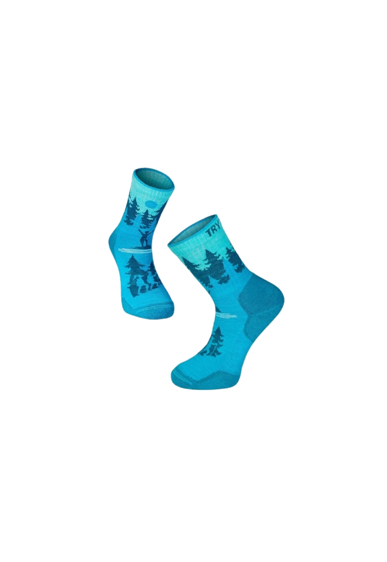 Sosete pentru Drumetie din Lana de Merinos cu Alpinisti Turcoaz