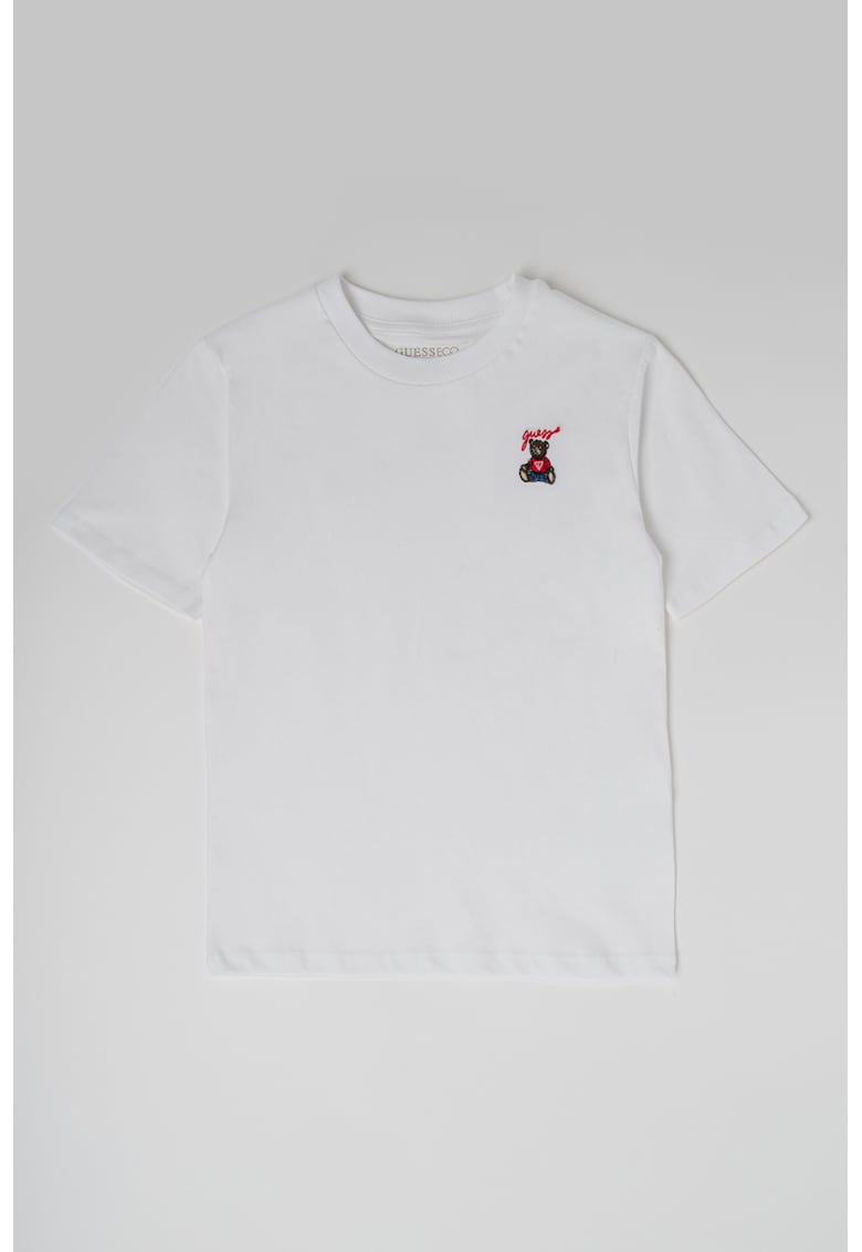 Tricou cu detaliu brodat - Rosu/Alb/Maro inchis