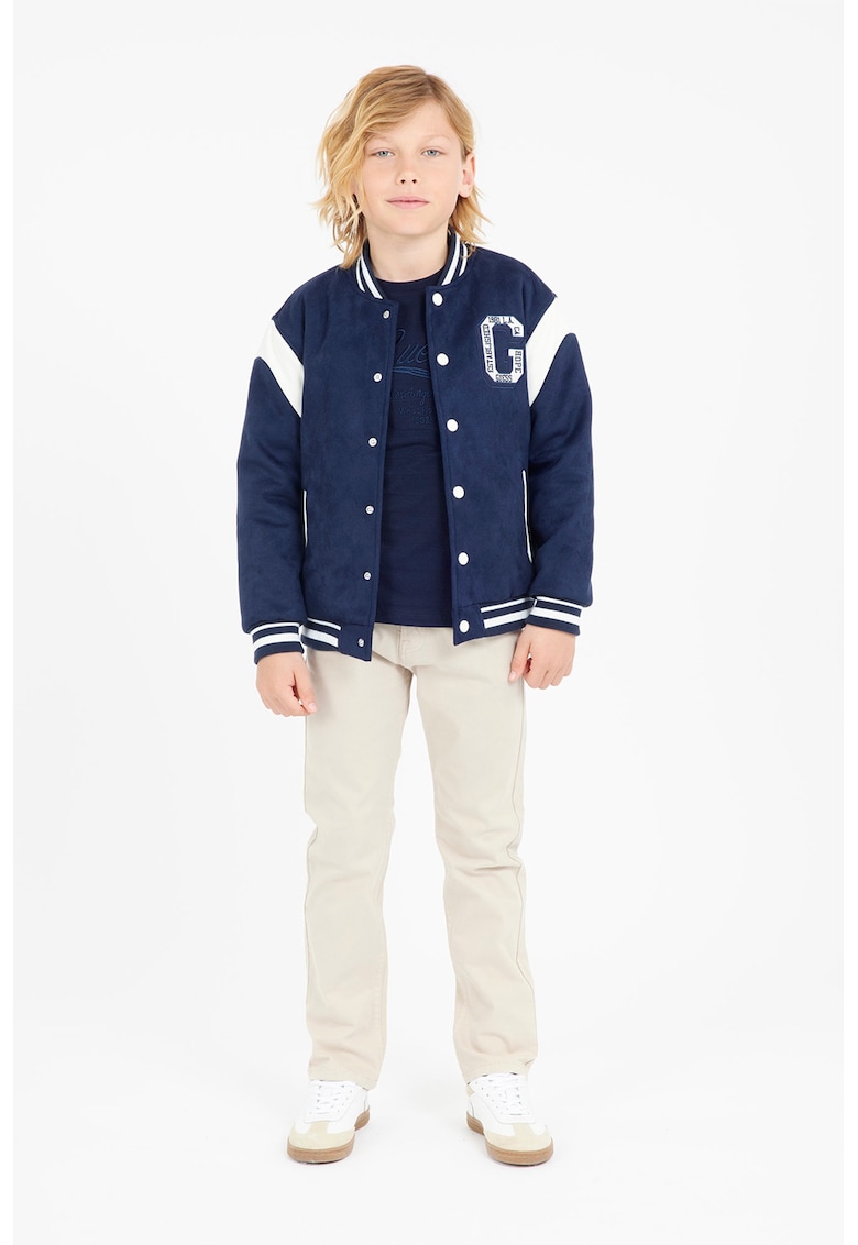 Jacheta bomber cu maneci cazute - Alb murdar/Bleumarin