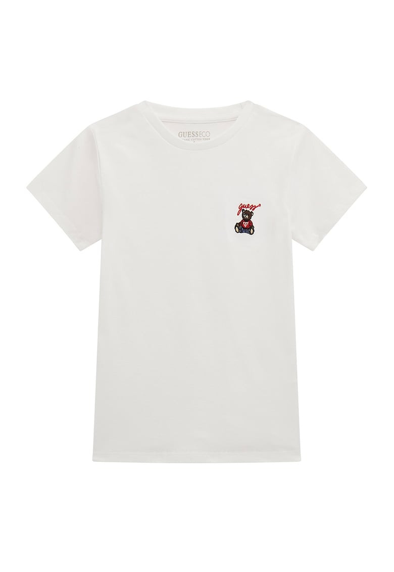 Tricou din amestec de bumbac cu decolteu la baza gatului - Alb
