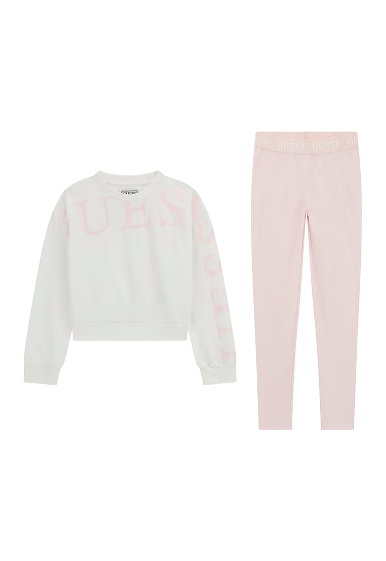 Set de bluza de trening si colanti cu imprimeu logo - Alb/Roz pastel