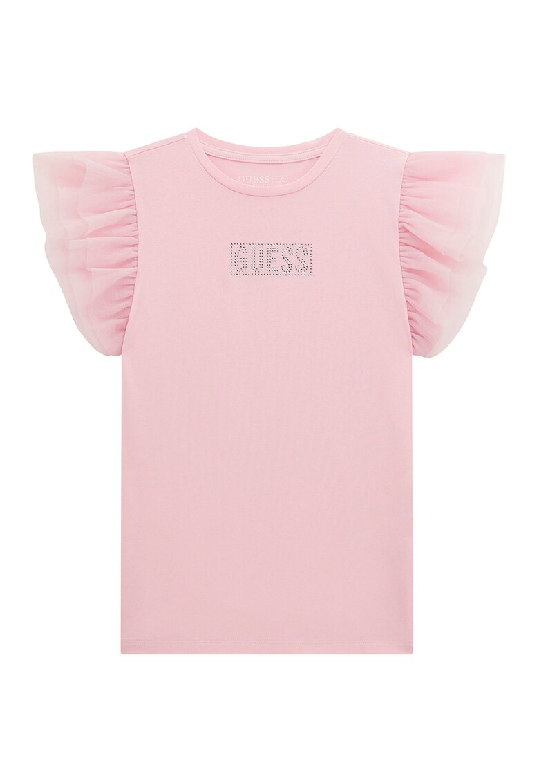 Tricou din bumbac cu logo - Roz pastel/Argintiu