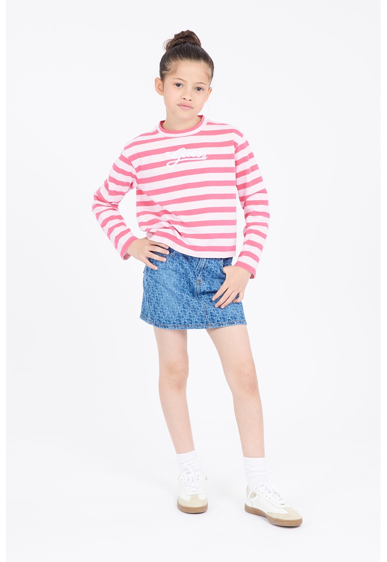 Fusta mini din denim cu model logo - Albastru inchis/Alb murdar