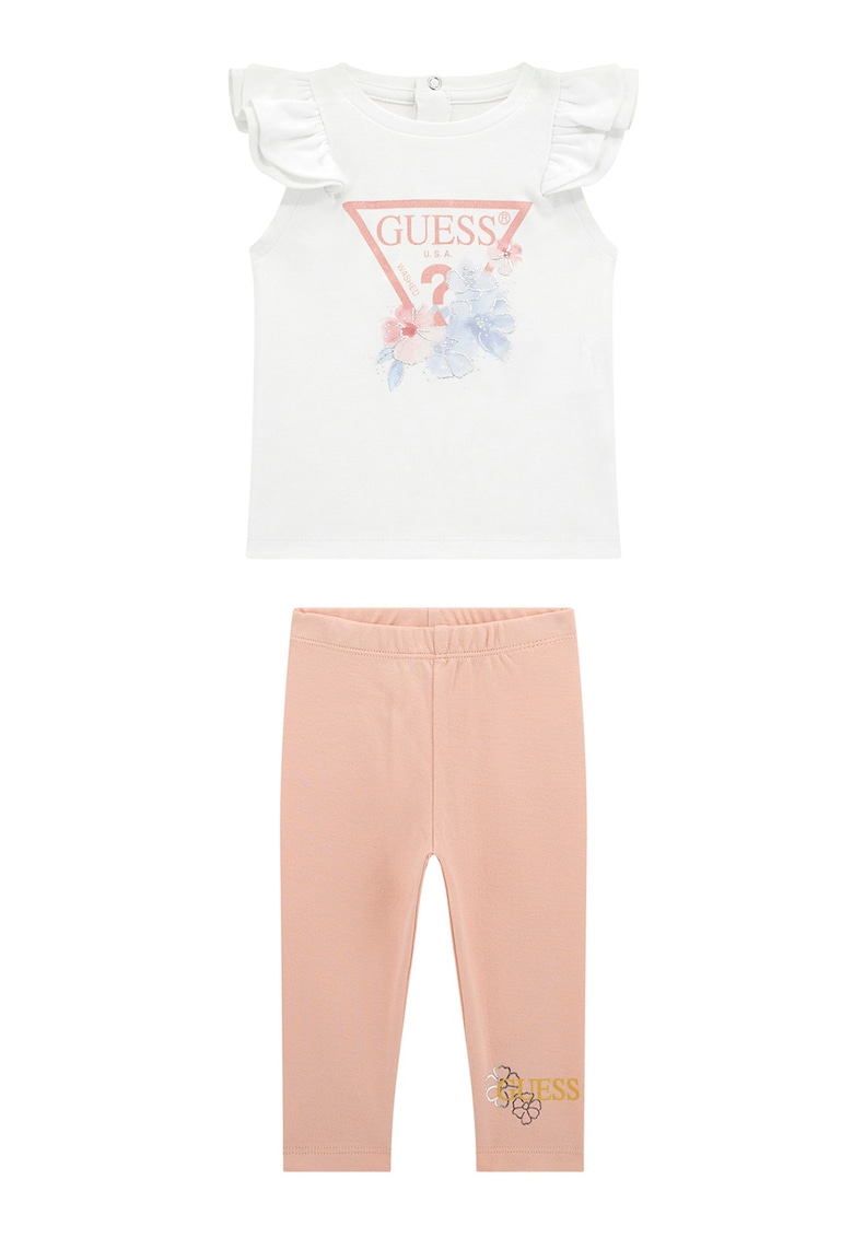 Set de tricou si colanti - Alb/Roz somon