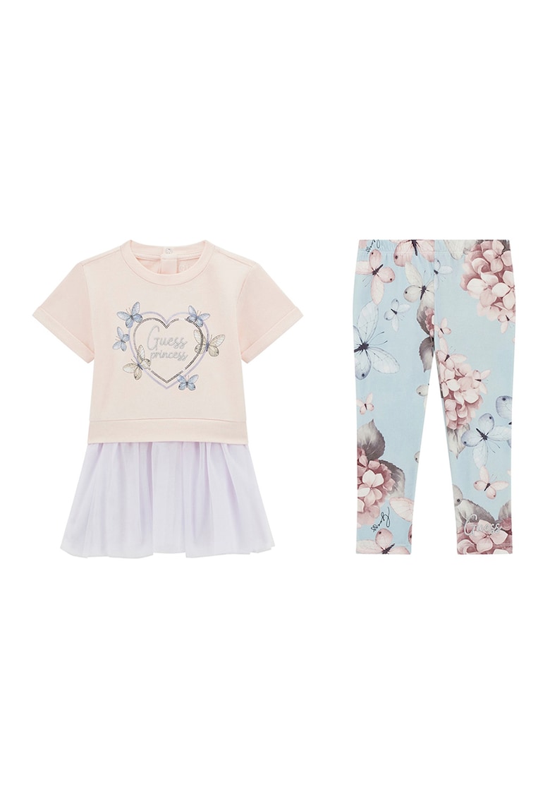 Set de rochie evazata si colanti evazati - Albastru lavanda/Roz pastel/Piersica
