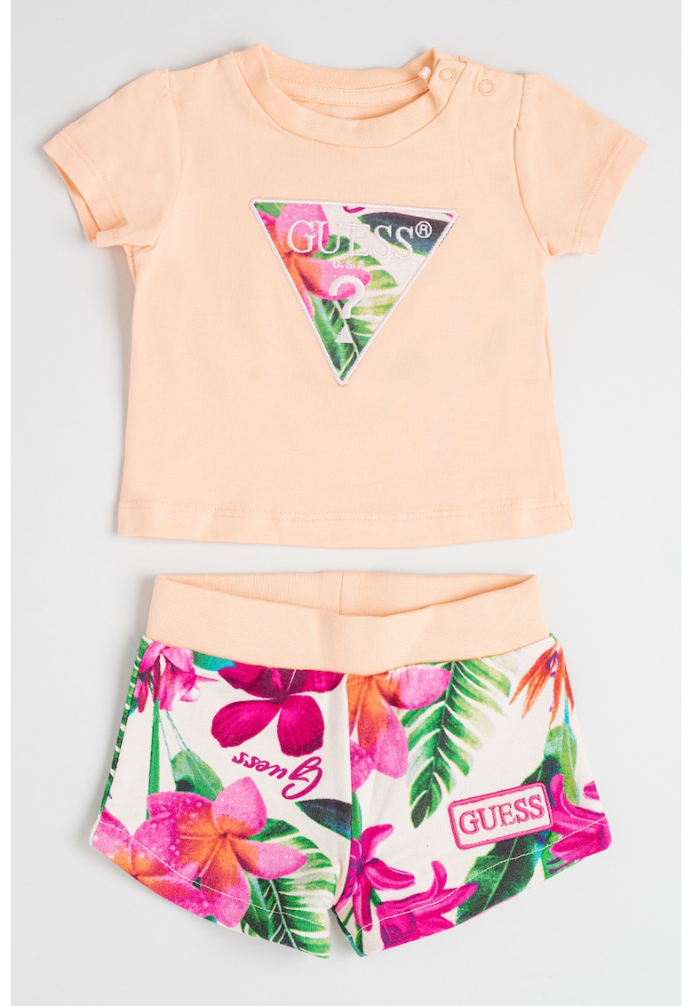 Set de tricou cu logo brodat si pantaloni scurti cu model floral