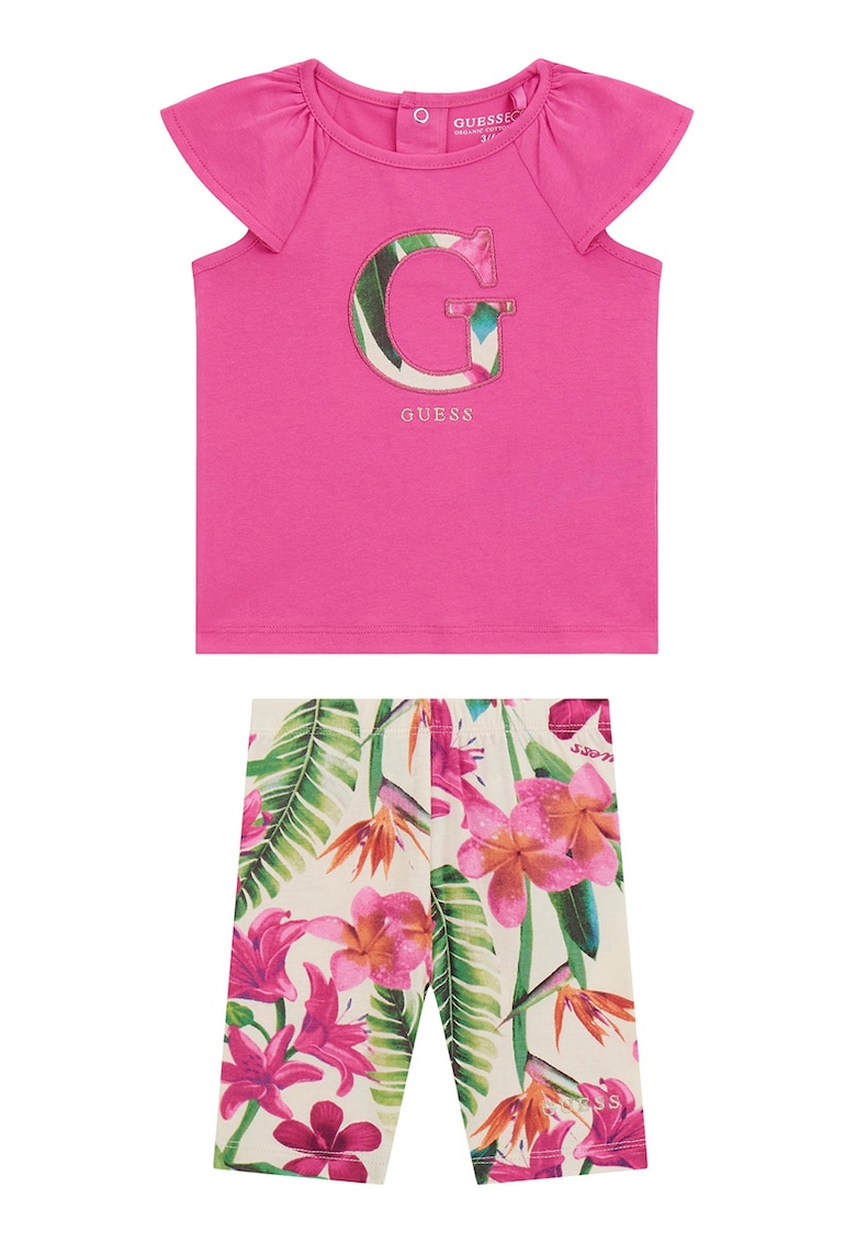 Set de Pantaloni cu imprimeu floral si tricou cu maneci cu volane -2 Piese