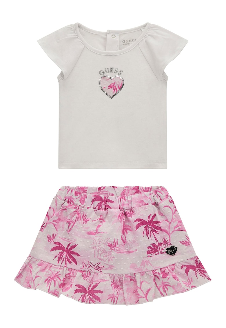 set de tricou cu logo si fusta cu imprimeu tropical - 2 Piese
