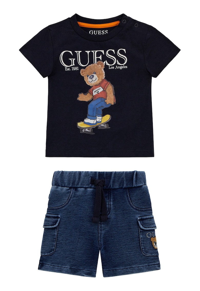 Set de pantaloni scurti si tricou din bumbac cu logo - 2 piese