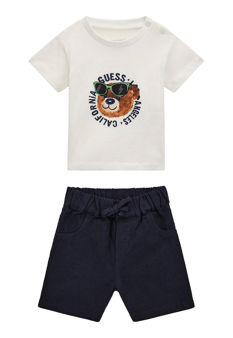 Set de pantaloni scurti si tricou din bumbac cu logo - 2 piese