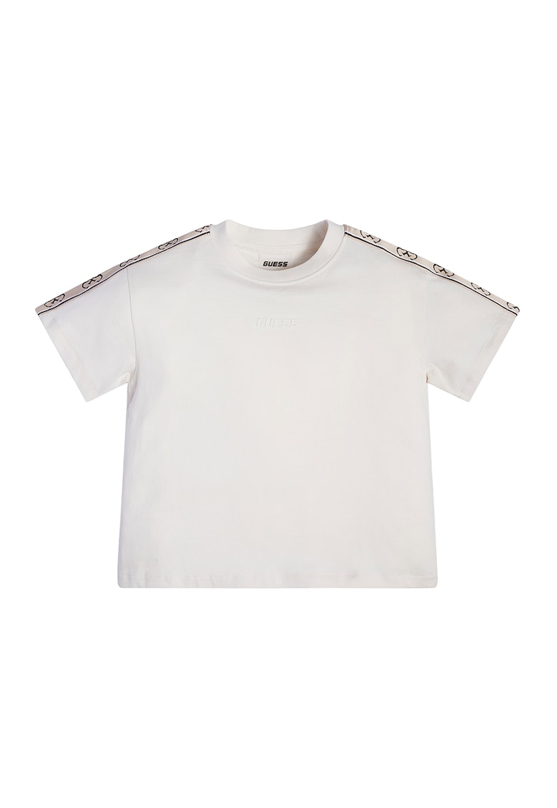 Tricou de bumbac cu segmente logo contrastante - Galben pal/Alb murdar