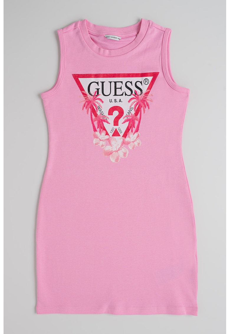 Rochie cu imprimeu logo - fara maneci - Alb/Roz