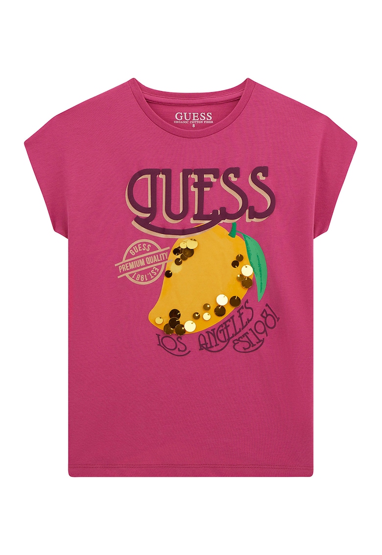 Tricou din bumbac cu imprimeu logo - Portocaliu/Roz