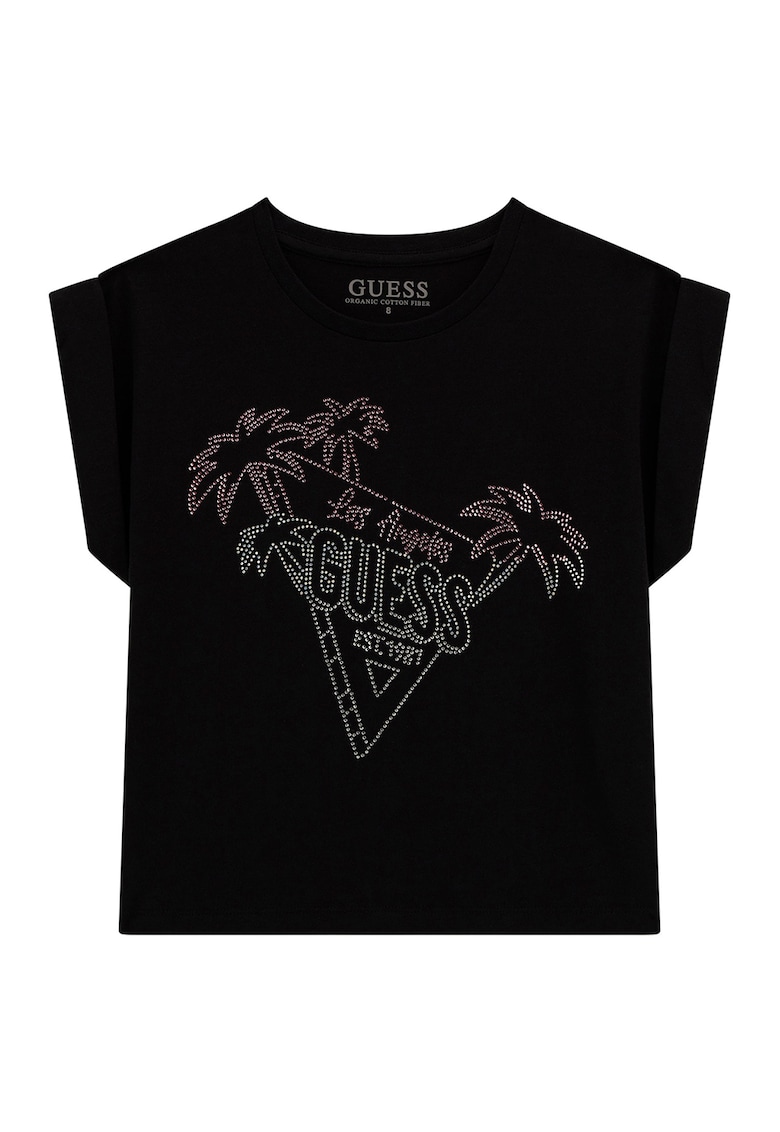 Tricou cu decolteu la baza gatului si aplicatii din strasuri