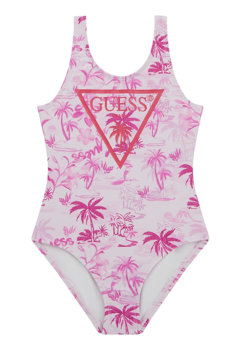 Costum de baie intreg cu logo - Alb/Roz fandango