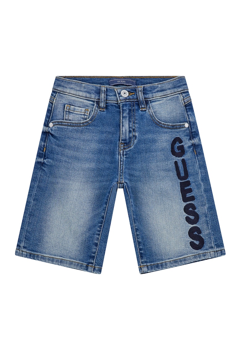 Bermude de denim cu logo brodat