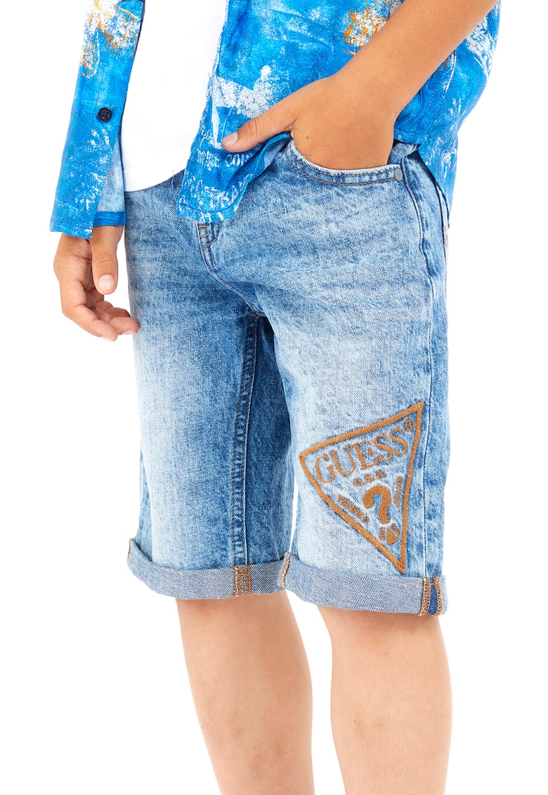 Bermude de denim cu logo brodat