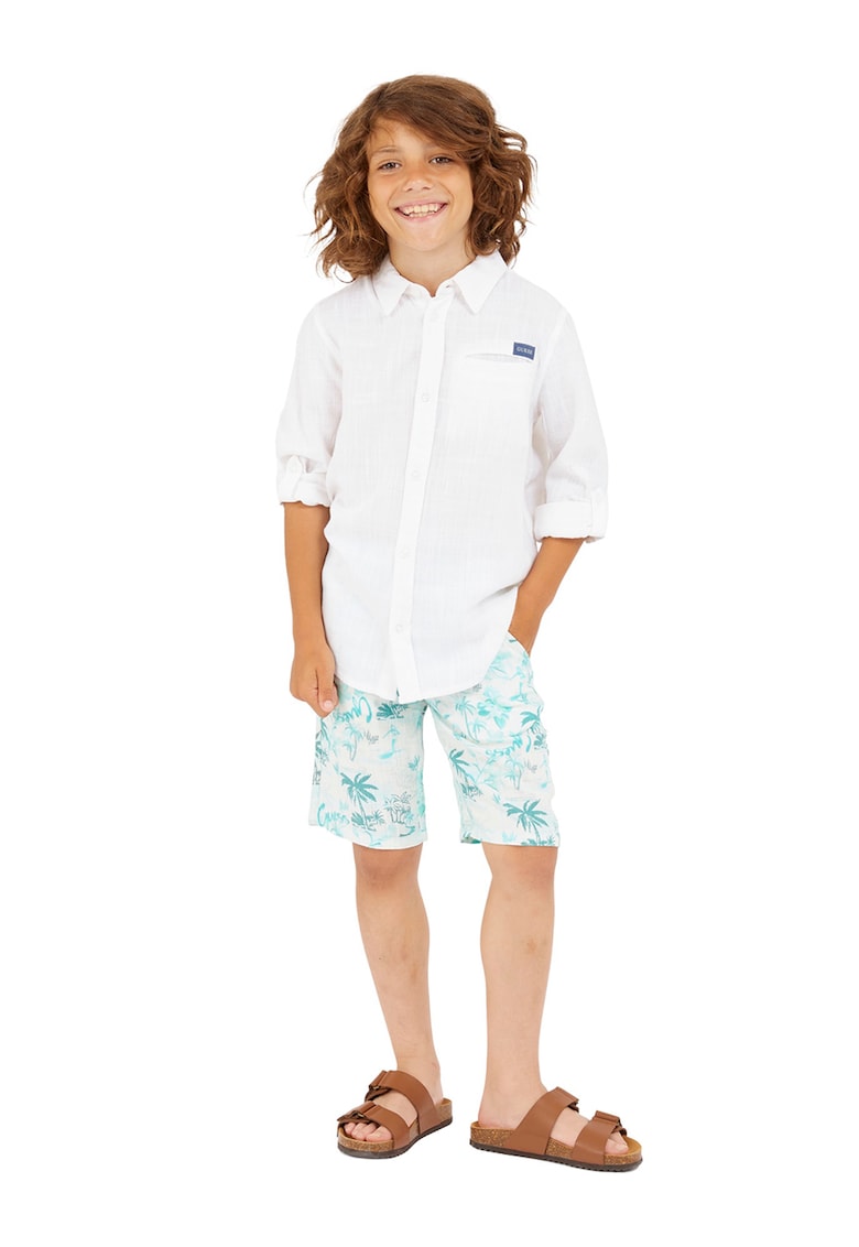 Bermude din amestec de in cu imprimeu tropical